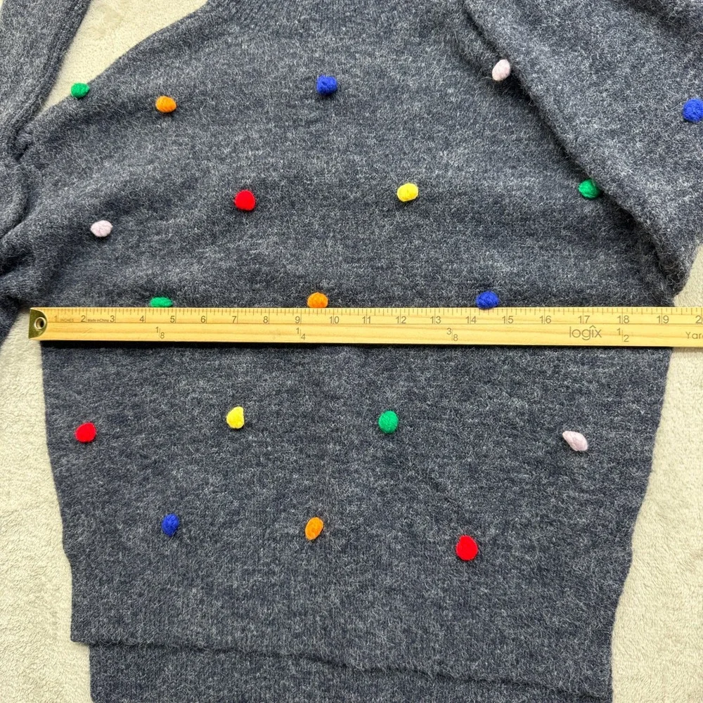 Sugar Lips Sweater Women XS Gray Pom Pom Mock Neck High Low STT15952